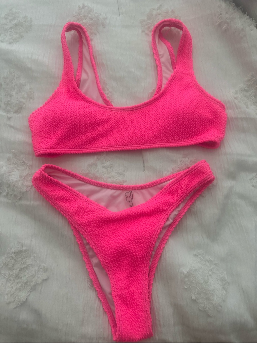 SHEIN Neon Pink Textured Two-Piece Bikini